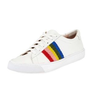 Loeffler Randall white and rainbow thread sneakers
